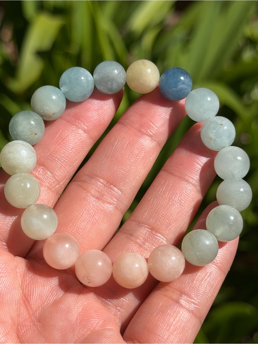 Multi-Color Aquamarine Beaded Stretch Bracelet Palo